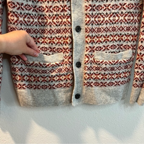 Women’s Goodthreads lambswool red patterned button front cardigan sweater size S - Picture 2 of 4